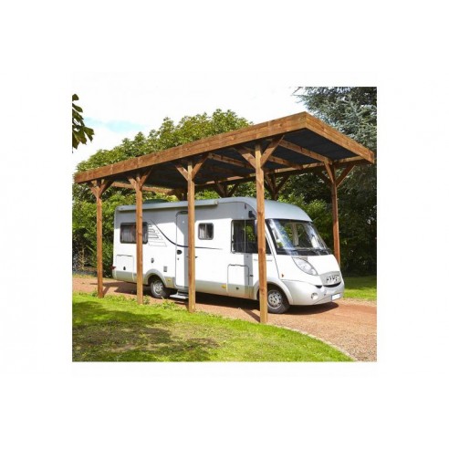 Carport camping car traité autoclave teinté marron de 32.4 m²