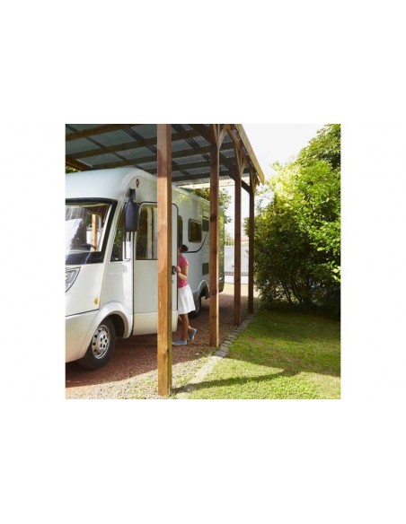 Carport camping car traité autoclave teinté marron de 32.4 m²