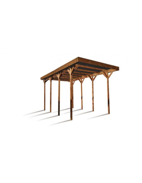 Carport camping car traité autoclave teinté marron de 32.4 m²