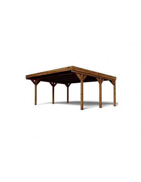 Carport double VICTOR traité autoclave teinté marron de 30.9 m²