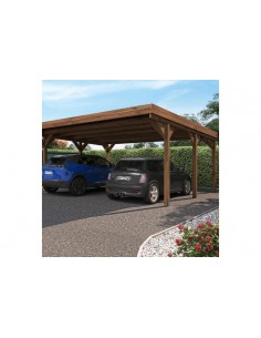 Carport double VICTOR traité autoclave teinté marron de 30.9 m²