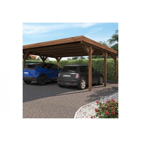 Carport double VICTOR traité autoclave teinté marron de 30.9 m²