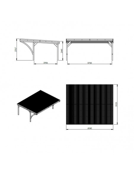 Carport double VICTOR traité autoclave teinté marron de 30.9 m²