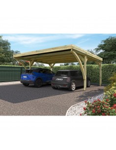 Carport double VICTOR traité autoclave teinté marron de 30.9 m²