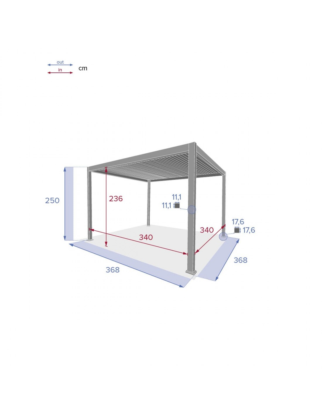 Pergola Evora L.3,60 x P.3,60 m Aluminium graphite Hespéride.