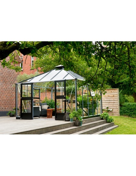 Serre de jardin Oase anthracite 8.8 m² en verre trempé sécurit