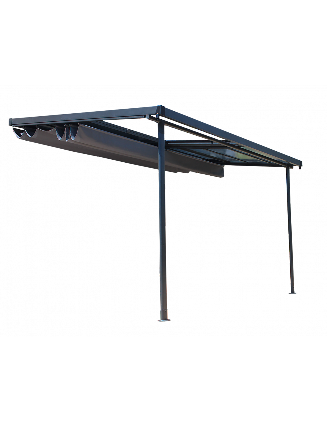 Pergola adossée aluminium Athezza 4x3.5 m - Toit incliné polycarbonate -  Couleurs du monde - Pergola - Tesa Garden