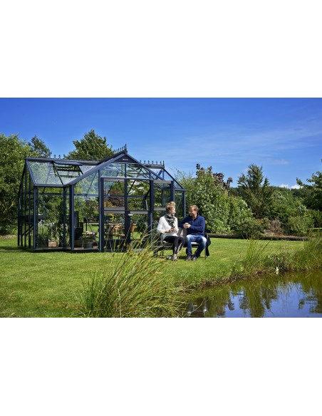 Orangerie 15.2 m² anthracite en verre trempé sécurit avec embase