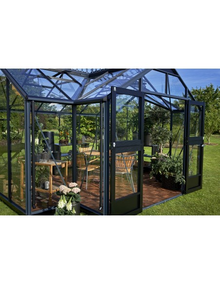 Orangerie 15.2 m² en verre trempé sécurit+embase Juliana - Coloris au choix
