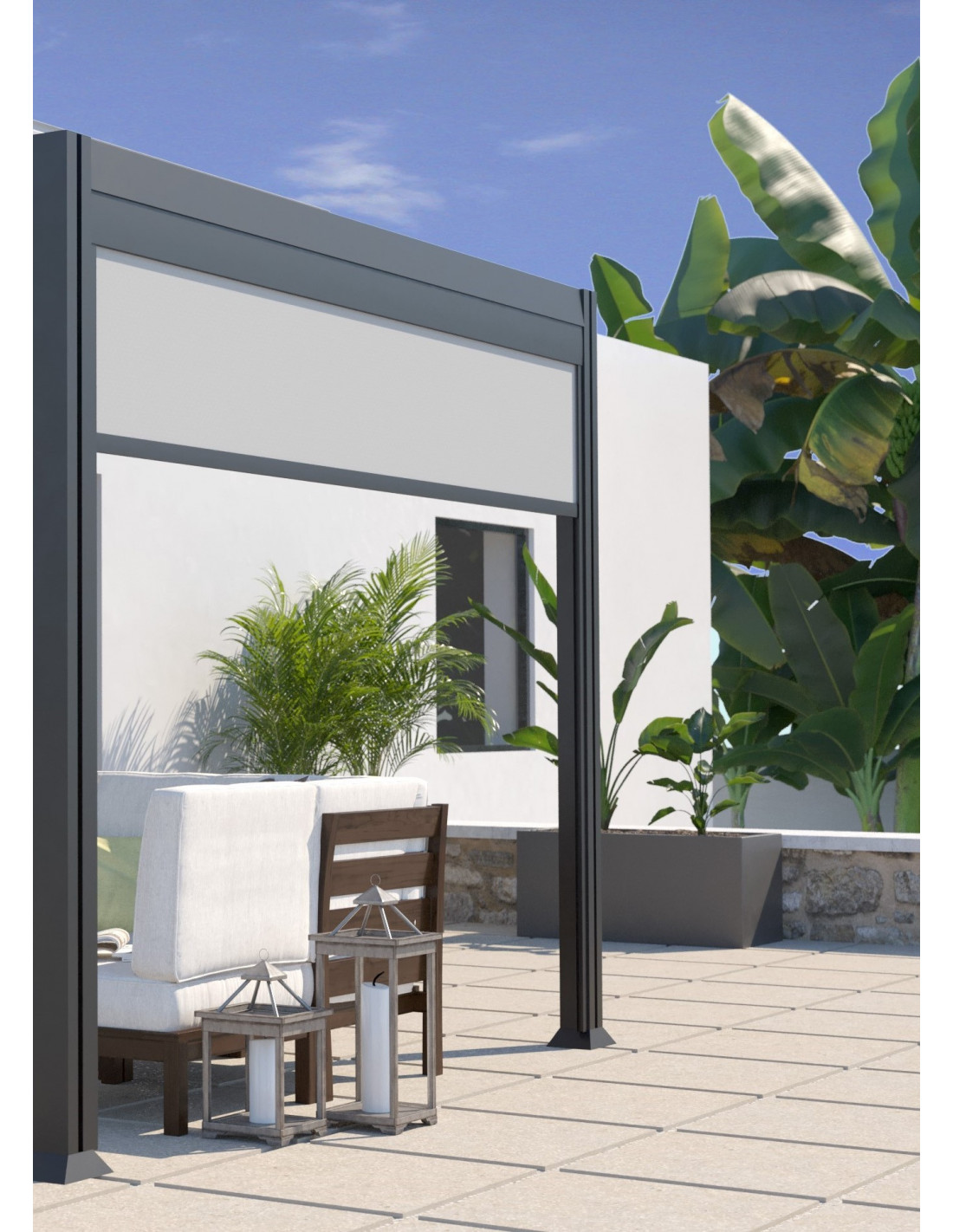 Store brise vue latéral coulissant 3 m pour pergola autoportante