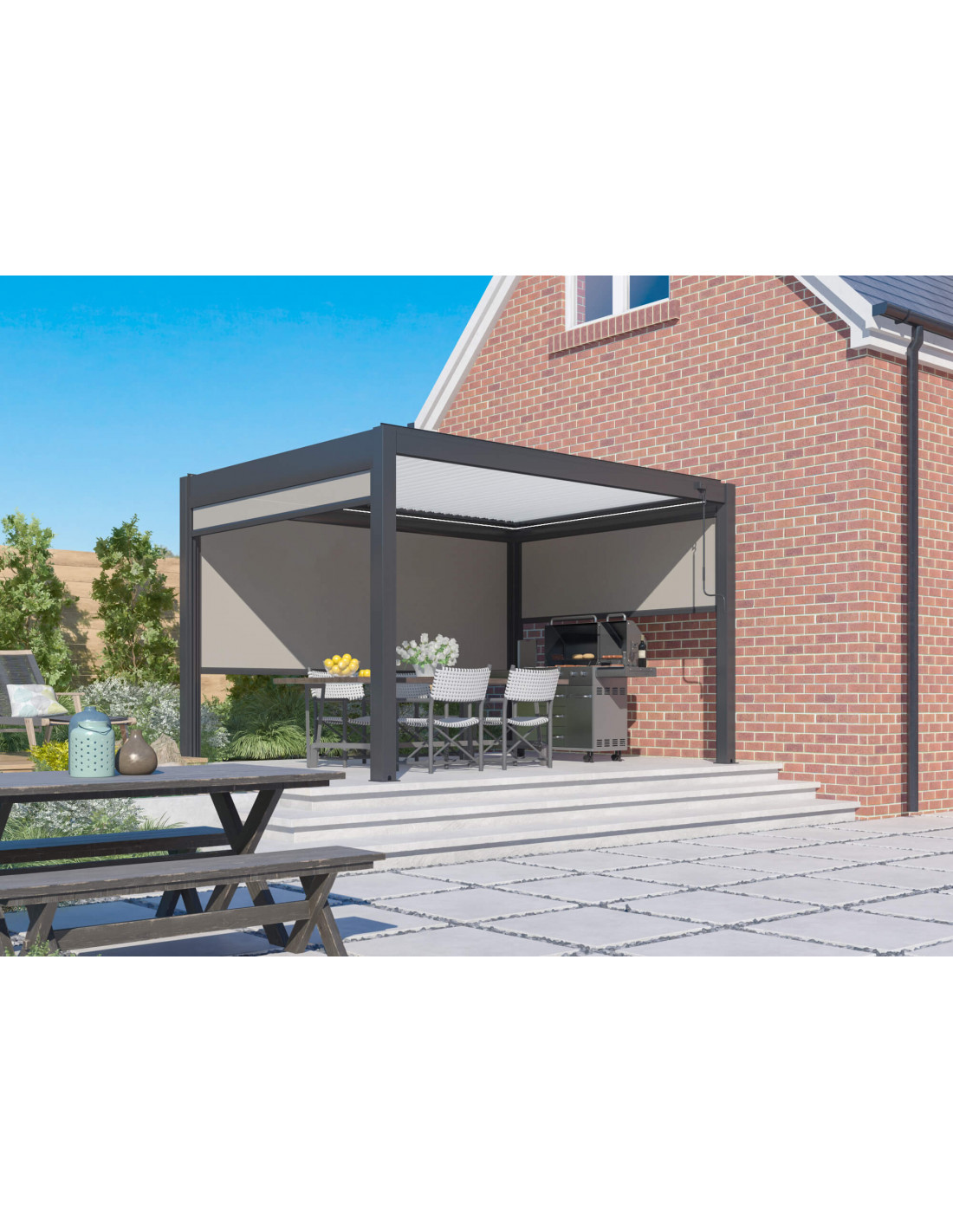 Pergola 3x4M bioclimatique STAR LED manuelle Grey / Blanc PROLOISIRS.