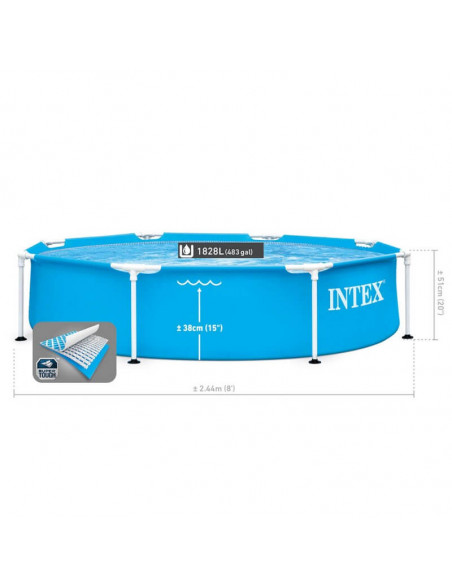 Kit piscine bleue tube rond D.244 cm Intex