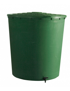 Récupérateur à eau rond 500 litres vert avec couvercle clipsé et robinet