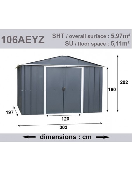 Abri de jardin métal Yardmaster 5.11 m² sans plancher - Anthracite - Trigano Jardin