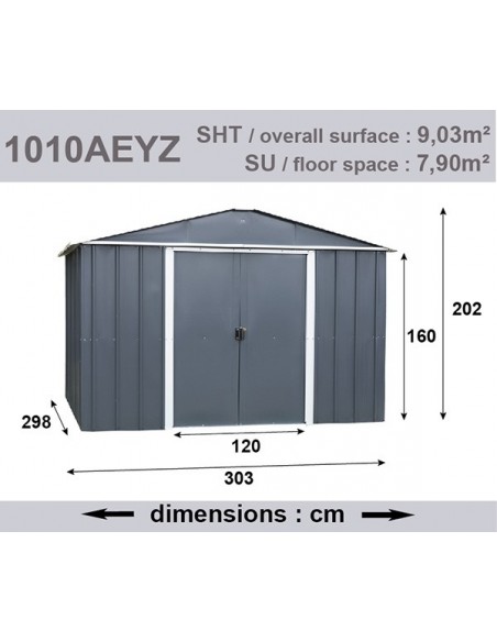 Abri de jardin métal Yardmaster 7.90 m² sans plancher -  Anthracite