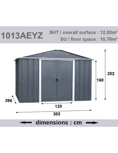 Abri de jardin métal Yardmaster 10.76 m² sans plancher - Anthracite - Trigano Jardin