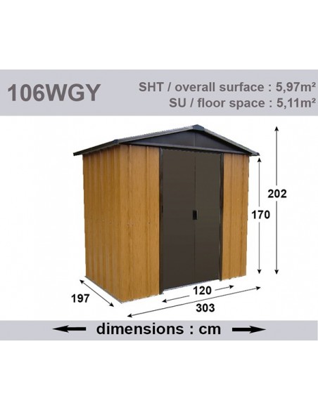 Abri de jardin métal Yardmaster 5.11 m² sans plancher - Aspect bois - Trigano Jardin