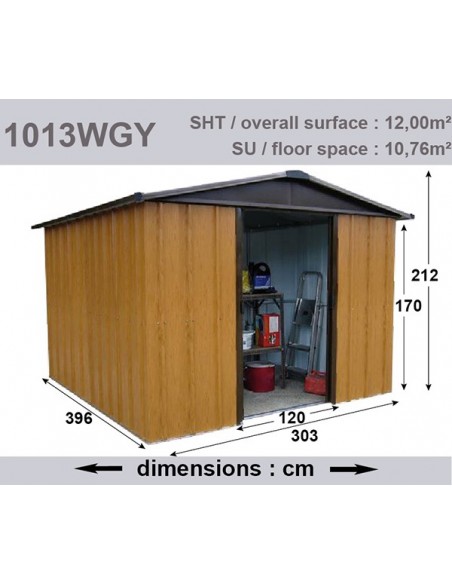 Abri de jardin métal Yardmaster 10.76 m²  sans plancher - Aspect bois - Trigano Jardin