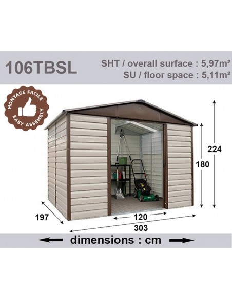 Abri de jardin métal Yardmaster 5.11 m² sans plancher - Taupe  - Trigano Jardin