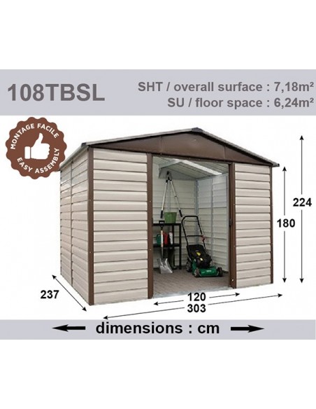 Abri de jardin métal Yardmaster 6.24 m² sans plancher - Taupe - Trigano Jardin