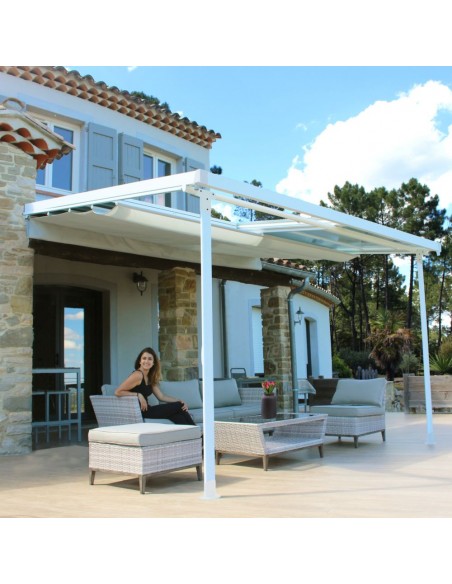 Achat Pergola adossée ODESSA blanc - Aluminium 3 x 3.60 m - Couleurs du monde