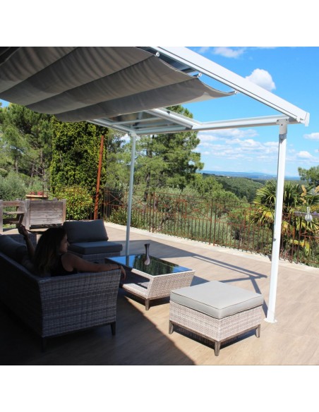 Achat Pergola adossée ODESSA blanc - Aluminium 3 x 3.60 m - Couleurs du monde