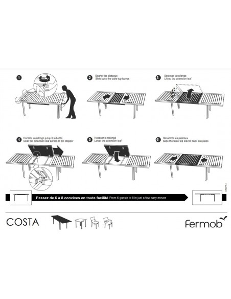 Table de jardin Costa à allonges 160/240 x 90 cm 10 places - Piment