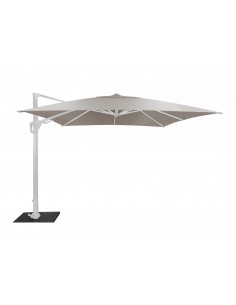 Parasol déporté 3 x 3 m orientable Elios aluminium mât blanc toile Sunbrella birch