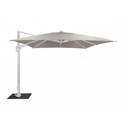 Parasol déporté 3 x 3 m orientable Elios aluminium mât blanc toile Sunbrella birch