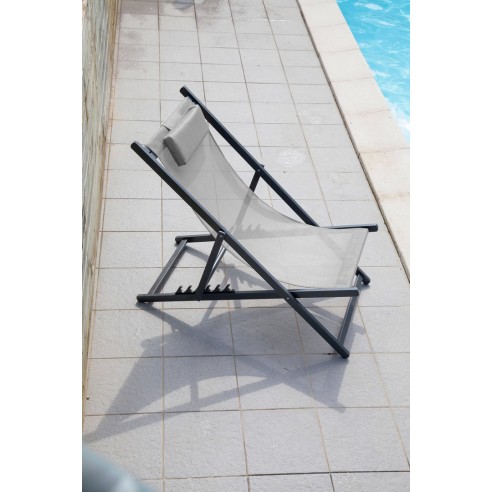 Chilienne pliante Linea en Aluminium Graphite et polyester Perle - Proloisirs