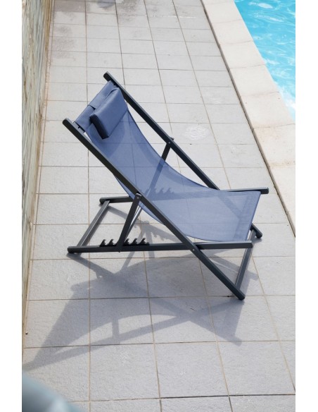 Chilienne pliante Linea en Aluminium Graphite et polyester Bleu - Proloisirs