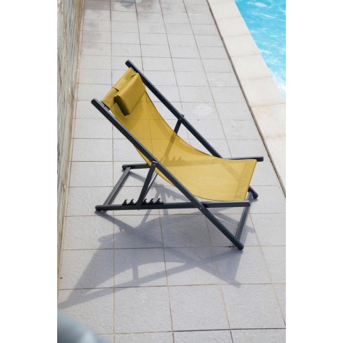 Chilienne pliante Linea en Aluminium Graphite et polyester Moutarde - Proloisirs