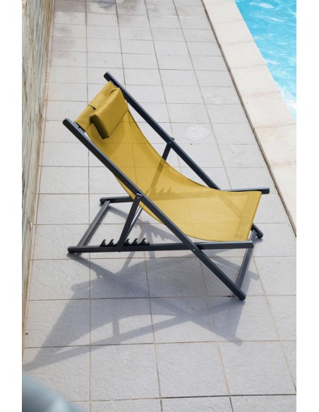 Chilienne pliante Linea en Aluminium Graphite et polyester Moutarde - Proloisirs