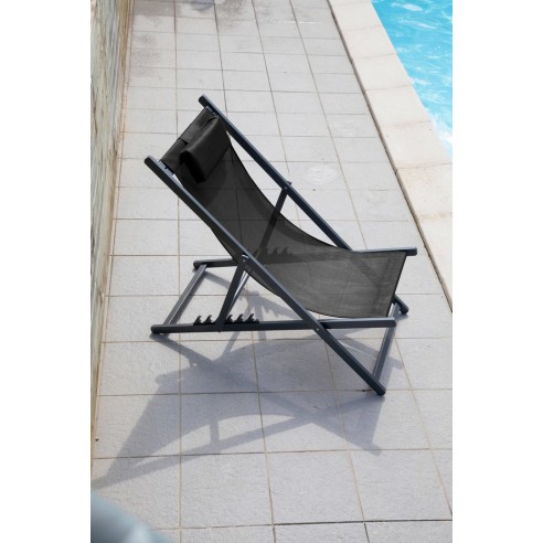 Chilienne pliante Linea en Aluminium Graphite et polyester Noir - Proloisirs