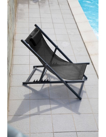 Chilienne pliante Linea en Aluminium Graphite et polyester Noir - Proloisirs