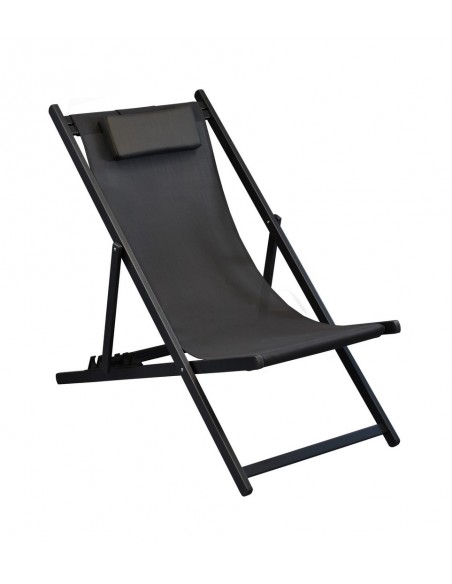 Chilienne pliante Linea en Aluminium et polyester - Graphite / Noir