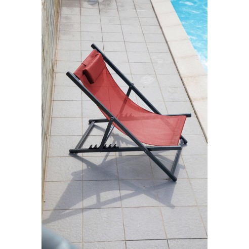 Chilienne pliante Linea en Aluminium Graphite et polyester Rouge - Proloisirs