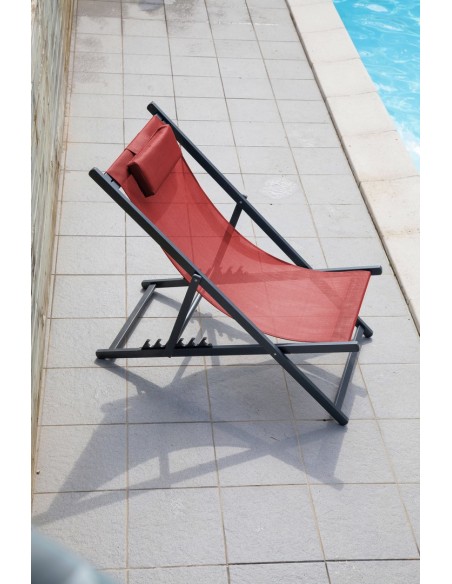 Chilienne pliante Linea en Aluminium Graphite et polyester Rouge - Proloisirs