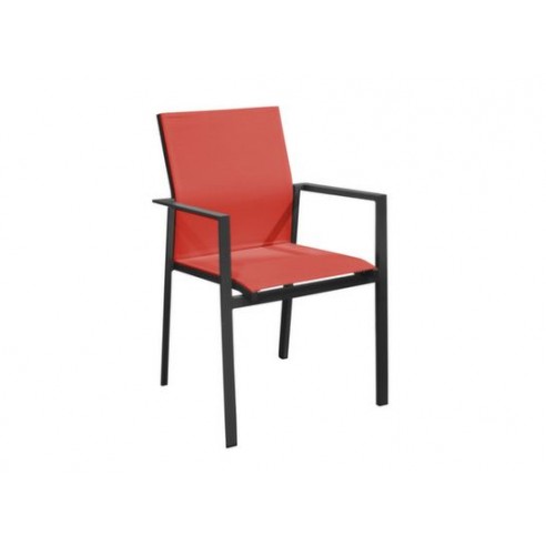 Fauteuil de jardin Delia Empilable - Aluminium graphite / rouge - Proloisirs