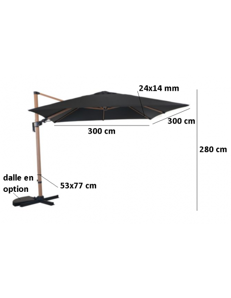 Taille Parasol déporté 3x3 m LB Heat transfert effet bois Oak - Proloisirs