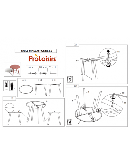 Notice Table MASSAI Ø50 en acier coloris au choix - Proloisirs