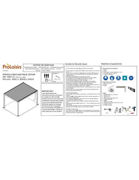 Tonnelle Zéphir Bioclim 3x4 m en aluminium avec lames orientables - Gris