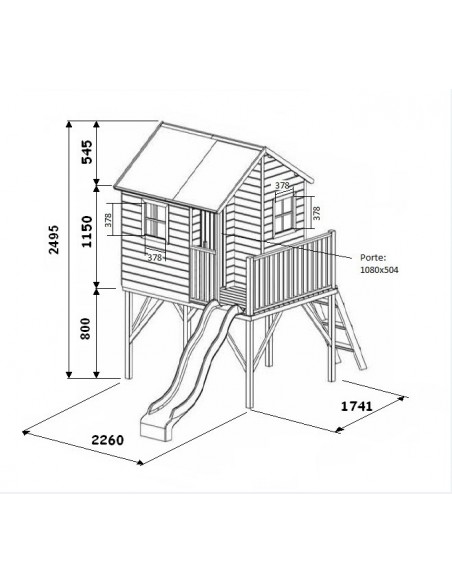 Cabane enfants LOUIS en bois avec toboggan