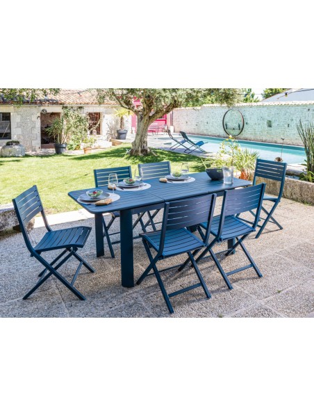 Table de jardin Eos extensible 130/180 cm - Aluminium bleu - Proloisirs