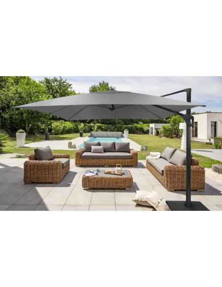 Parasol déporté 3x4 m Elios aluminium gris chiné clair