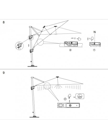 Parasol déporté 3x3 m Elios Full LED gris chiné clair