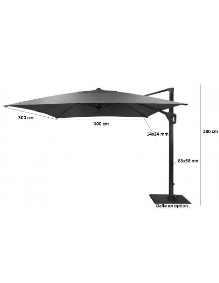 Parasol déporté 3x3 m Elios Full LED gris chiné clair