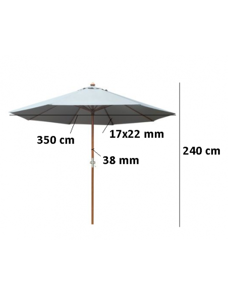 Taille Parasol bois Ø 3.5 m ouverture à manivelle - Proloisirs