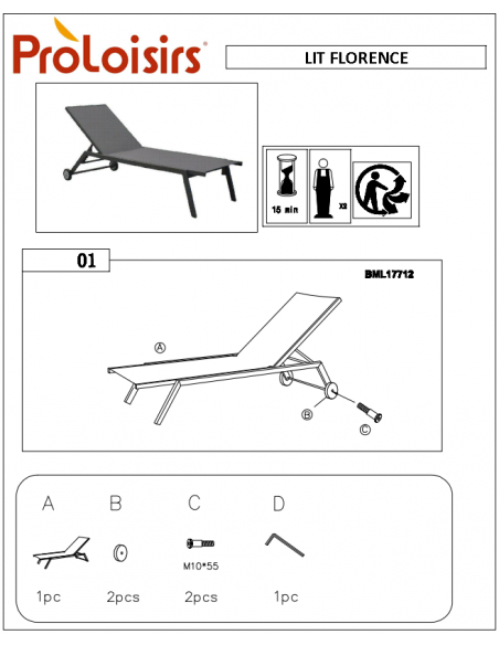 Notice Bain de soleil Florence en Aluminium et toile TPEP - Proloisirs