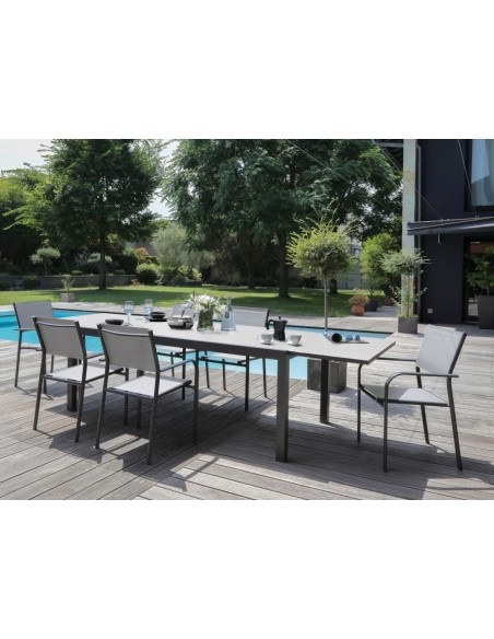Achat Table de jardin Elise extensible 200 / 300 cm en aluminium graphite et verre Perle - Proloisirs